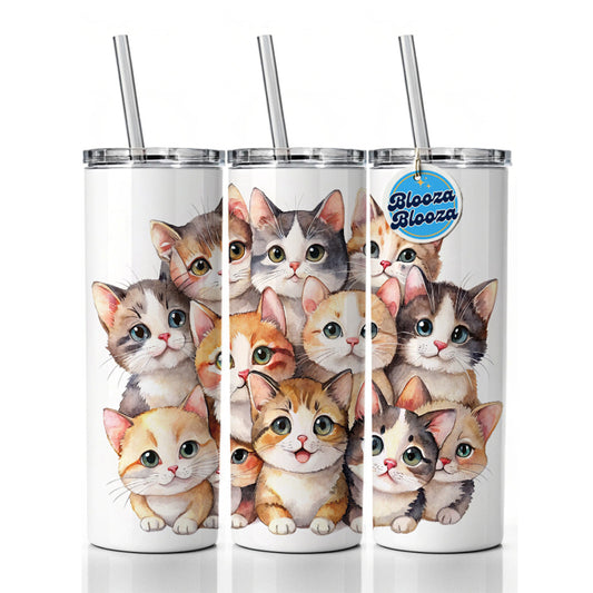 Sweet Munchkin Cats Skinny Tumbler 20oz with Straw Insulated Water Bottle Gift