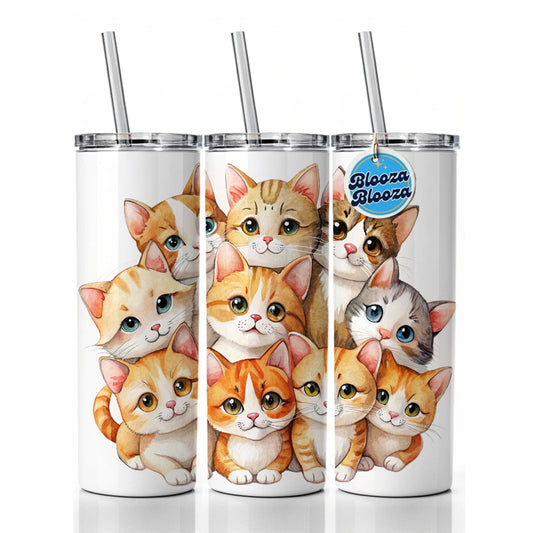 Sweet Orange And White Cats Skinny Tumbler 20oz with Straw Insulated Water Bottle Gift