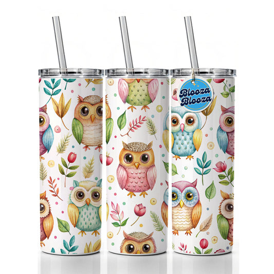 Sweet Owls Skinny Tumbler 20oz with Straw Insulated Water Bottle Gift