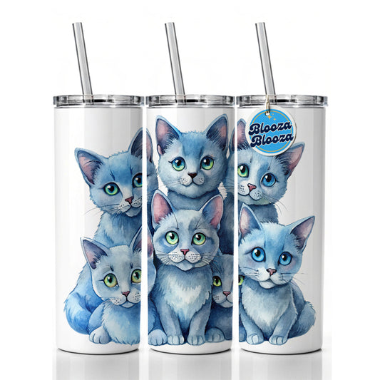 Sweet Russian Blue Cats Skinny Tumbler 20oz with Straw Insulated Water Bottle Gift