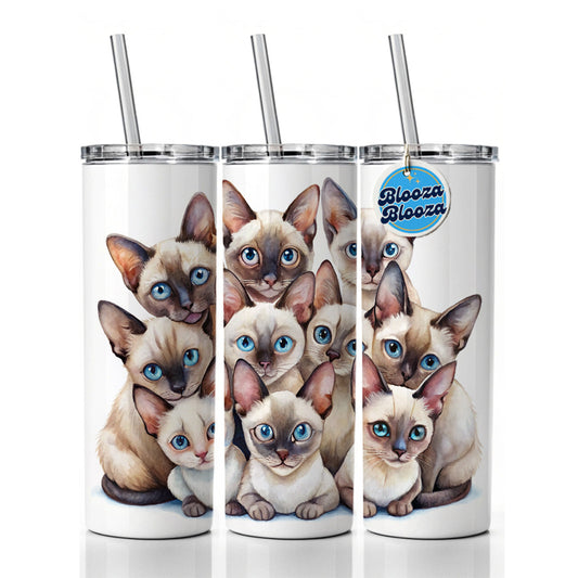 Sweet Siamese Cats Skinny Tumbler 20oz with Straw Insulated Water Bottle Gift