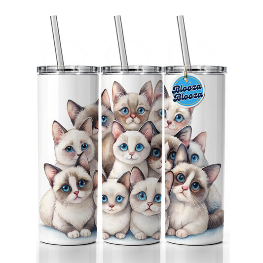 Sweet Snowshoe Cats Skinny Tumbler 20oz with Straw Insulated Water Bottle Gift