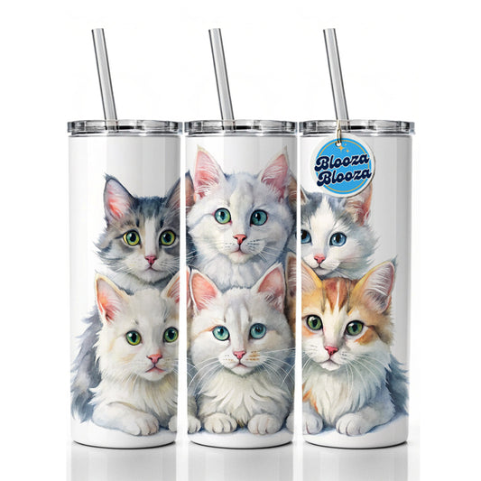 Sweet Turkish Angora Cats Skinny Tumbler 20oz with Straw Insulated Water Bottle Gift
