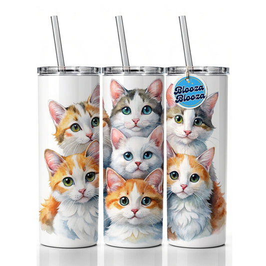 Sweet Turkish Van Cats Skinny Tumbler 20oz with Straw Insulated Water Bottle Gift