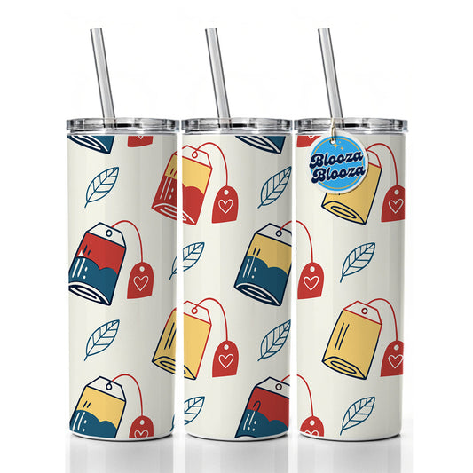 Tea Bags Fun Scattered Skinny Tumbler 20oz with Straw Insulated Water Bottle Gift