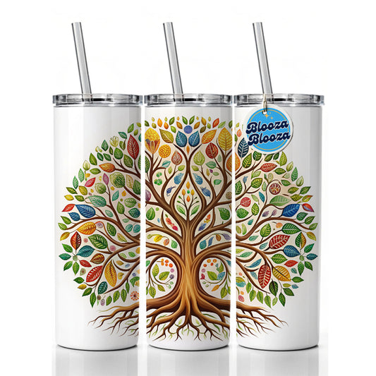 Tree Of Life Design With Multi-color Leaves Skinny Tumbler 20oz with Straw Insulated Water Bottle Gift