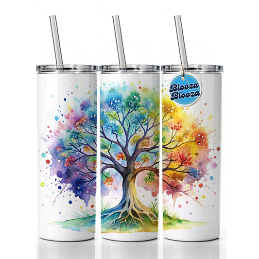 Tree Of Life Rainbow Watercolor Skinny Tumbler 20oz with Straw Insulated Water Bottle Gift