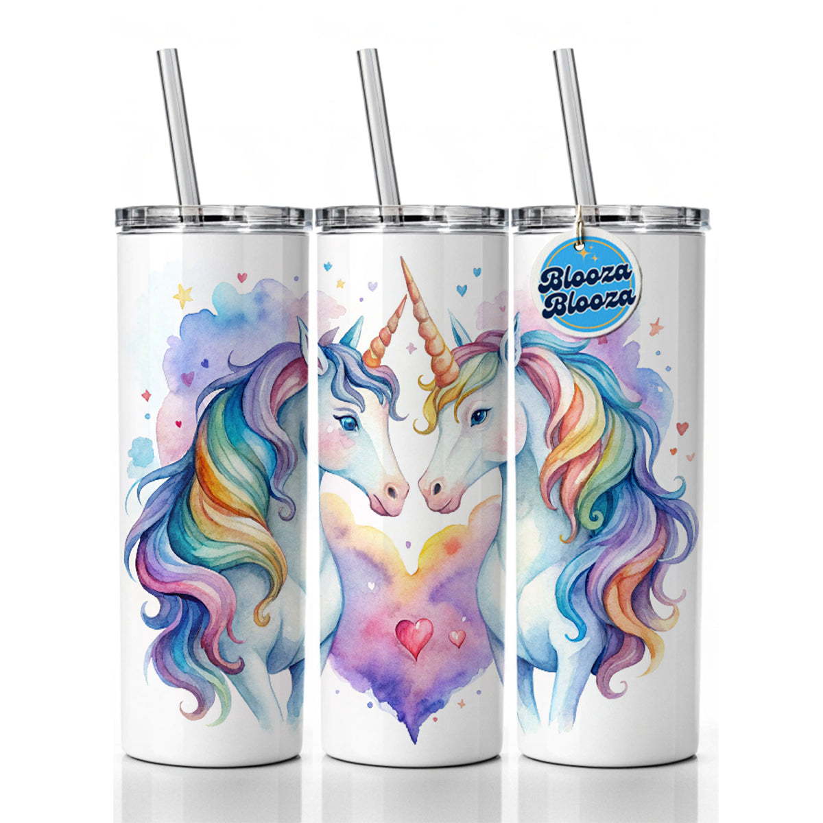 Unicorns In Love Valentine's Day Skinny Tumbler 20oz with Straw Insulated Water Bottle Gift