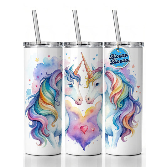 Unicorns In Love Valentine's Day Skinny Tumbler 20oz with Straw Insulated Water Bottle Gift