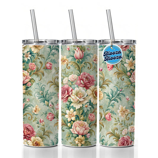 Victorian Flowers Floral Wallpaper Skinny Tumbler 20oz with Straw Insulated Water Bottle Gift