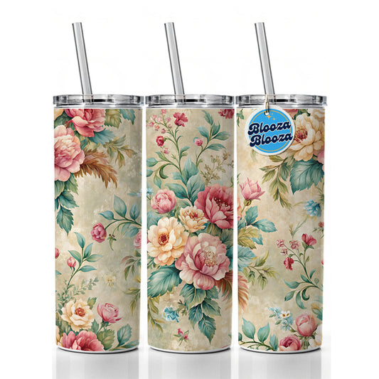 Victorian Flowers Wallpaper Skinny Tumbler 20oz with Straw Insulated Water Bottle Gift