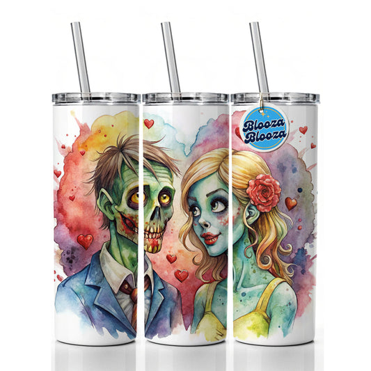 Zombies In Love Valentine's Day Halloween Skinny Tumbler 20oz with Straw Insulated Water Bottle Gift