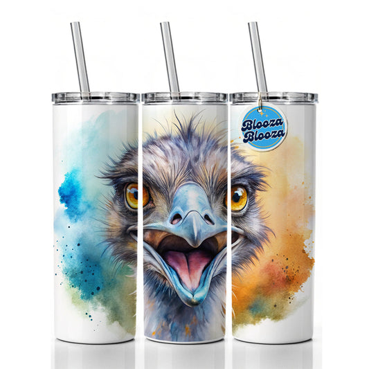 Angry Emu Watercolor Skinny Tumbler 20oz with Straw Insulated Water Bottle Gift