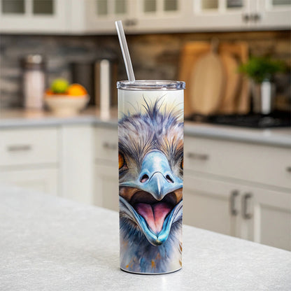 Angry Emu Watercolor Skinny Tumbler 20oz with Straw Insulated Water Bottle Gift