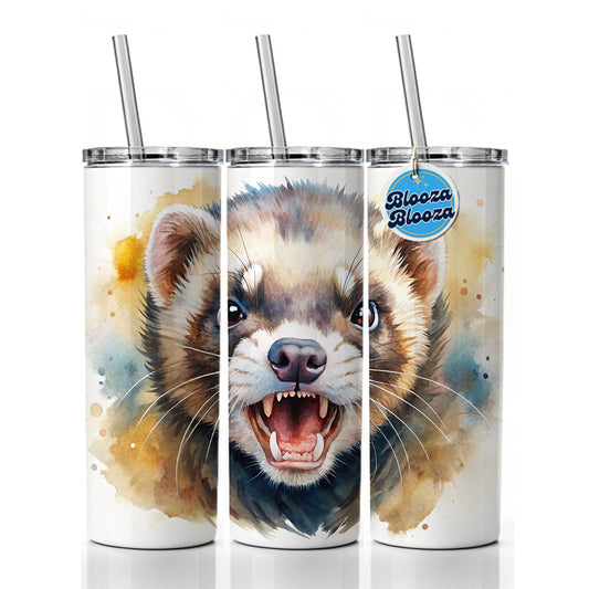 Angry Ferret Watercolor Skinny Tumbler 20oz with Straw Insulated Water Bottle Gift