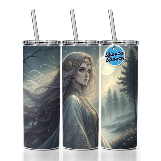 Anime Style Fantasy Princess Elf White Scene Skinny Tumbler 20oz with Straw Insulated Water Bottle Gift