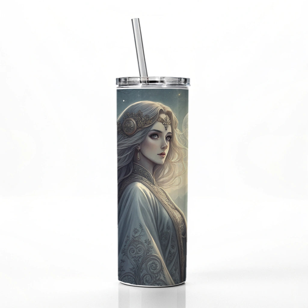 Anime Style Fantasy Princess Elf White Scene Skinny Tumbler 20oz with Straw Insulated Water Bottle Gift