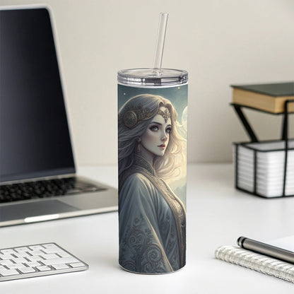 Anime Style Fantasy Princess Elf White Scene Skinny Tumbler 20oz with Straw Insulated Water Bottle Gift