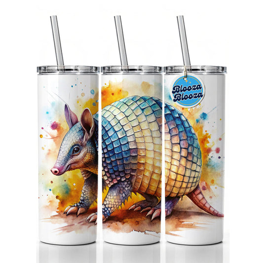 Armadillo Watercolor Skinny Tumbler 20oz with Straw Insulated Water Bottle Gift