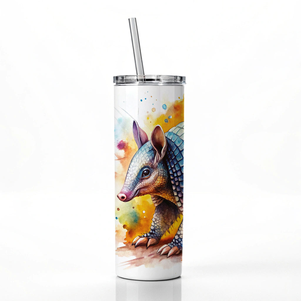 Armadillo Watercolor Skinny Tumbler 20oz with Straw Insulated Water Bottle Gift