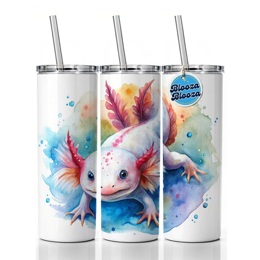 Axolotl Watercolor Skinny Tumbler 20oz with Straw Insulated Water Bottle Gift