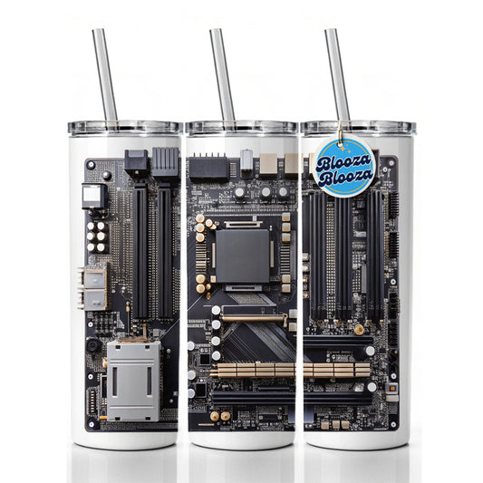 Black Gaming Computer Motherboard Skinny Tumbler 20oz with Straw Insulated Water Bottle Gift
