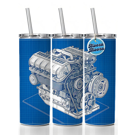 Blueprint Of Car Engine V8 Skinny Tumbler 20oz with Straw Insulated Water Bottle Gift