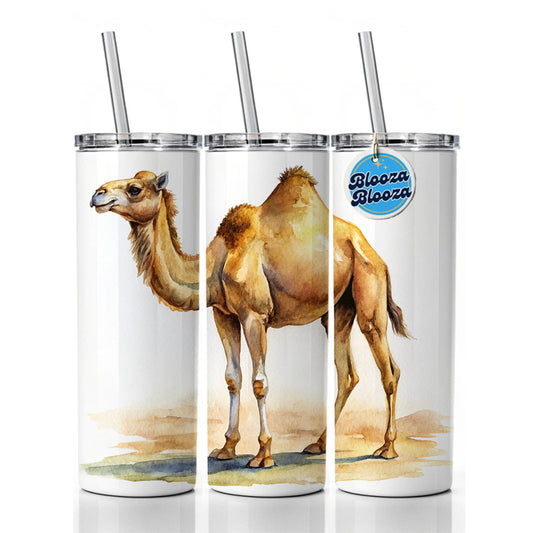 Camel Standing Watercolor Skinny Tumbler 20oz with Straw Insulated Water Bottle Gift
