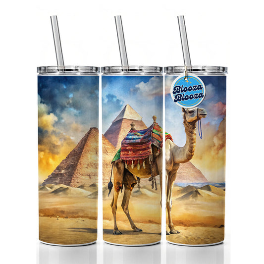 Camel With Pyramids In Background Watercolor Skinny Tumbler 20oz with Straw Insulated Water Bottle Gift
