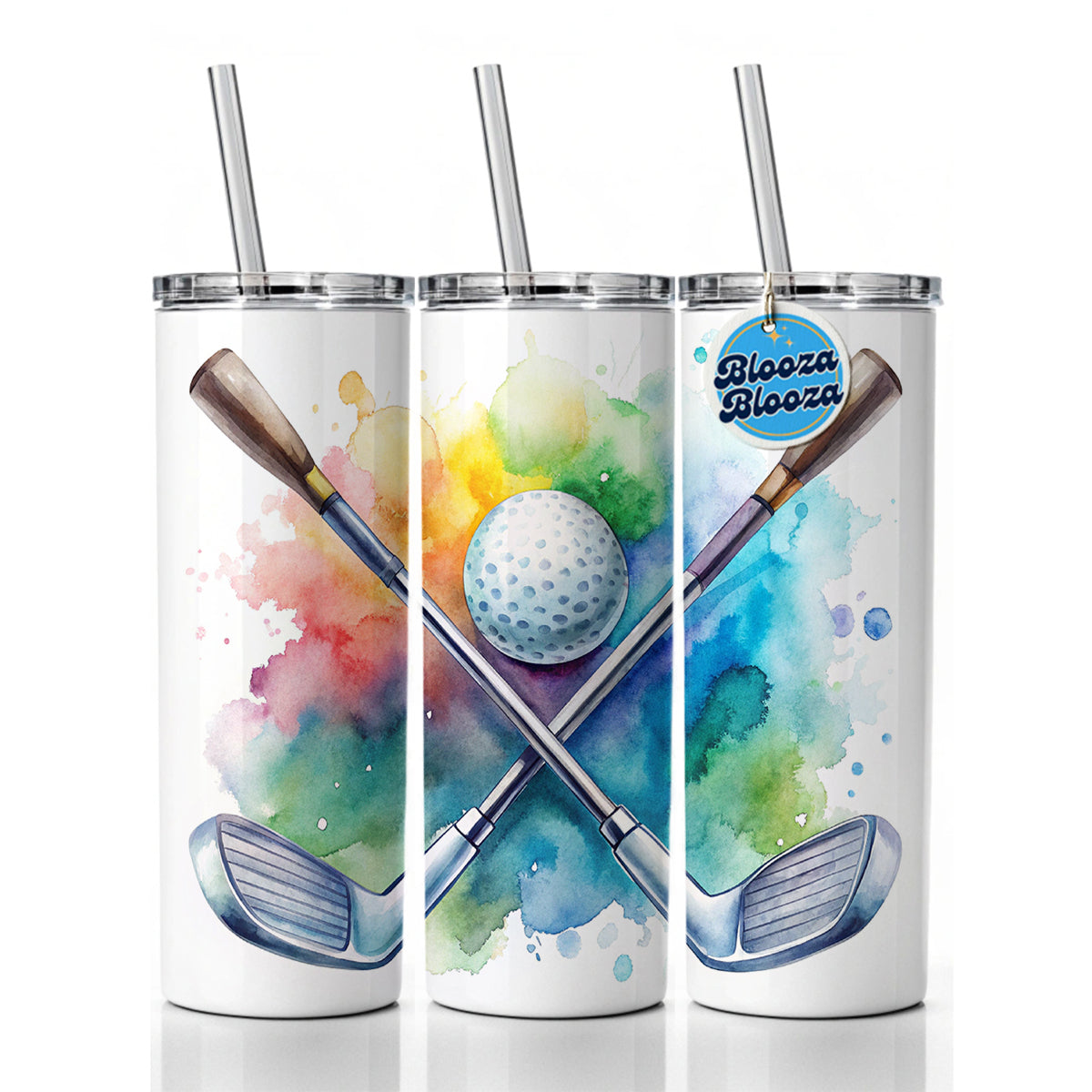 Crossed Golf Clubs And Ball Watercolor Skinny Tumbler 20oz with Straw Insulated Water Bottle Gift