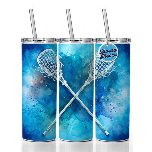 Crossed Lacrosse Sticks On Blue Background Skinny Tumbler 20oz with Straw Insulated Water Bottle Gift