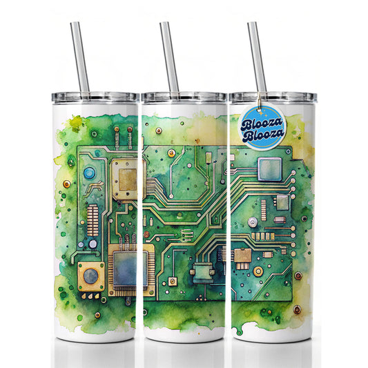 Detailed Circuit Board Watercolor Skinny Tumbler 20oz with Straw Insulated Water Bottle Gift