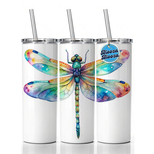 Dragonfly Rainbow Watercolor Skinny Tumbler 20oz with Straw Insulated Water Bottle Gift