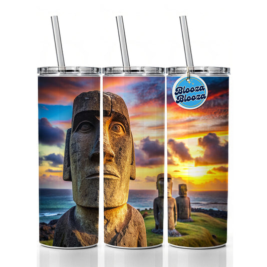 Easter Island Statues At Sunset Watercolor Skinny Tumbler 20oz with Straw Insulated Water Bottle Gift