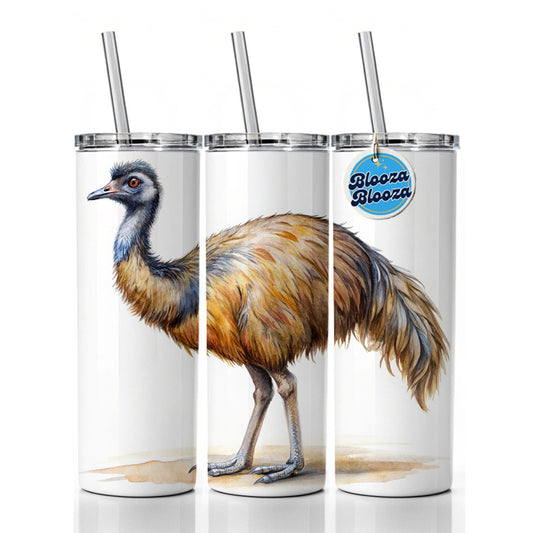 Emu Standing Watercolor Skinny Tumbler 20oz with Straw Insulated Water Bottle Gift