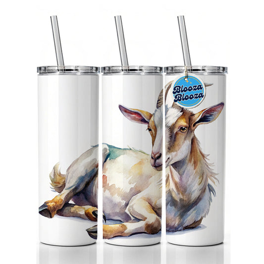 Fainting Goat Lying On Its Side Watercolor Skinny Tumbler 20oz with Straw Insulated Water Bottle Gift