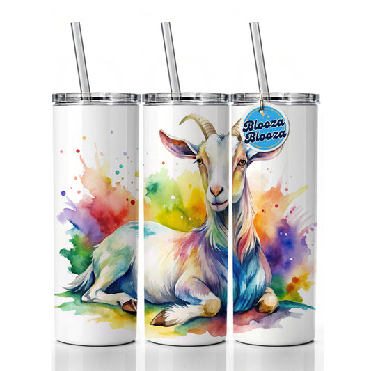 Fainting Goat Rainbow Colorful Watercolor Skinny Tumbler 20oz with Straw Insulated Water Bottle Gift