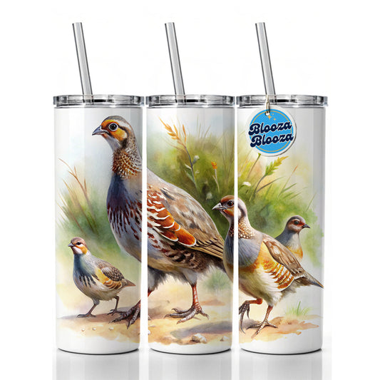 Family Of Partridges Running Watercolor Skinny Tumbler 20oz with Straw Insulated Water Bottle Gift