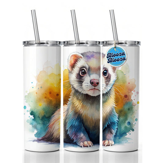 Ferret Colorful Watercolor Skinny Tumbler 20oz with Straw Insulated Water Bottle Gift