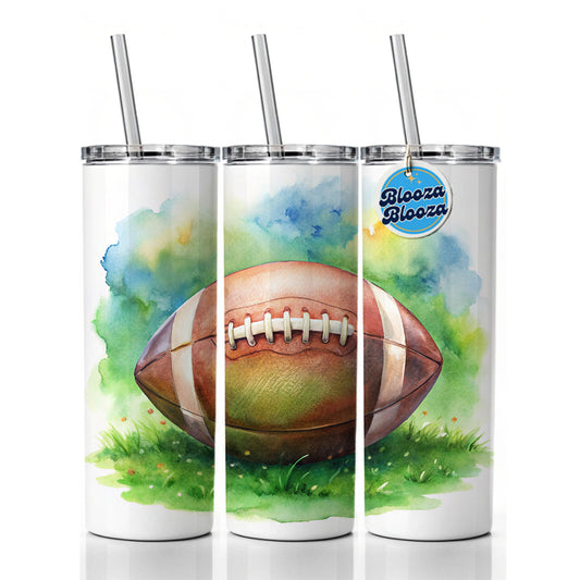 Football Ball On Field Watercolor Skinny Tumbler 20oz with Straw Insulated Water Bottle Gift