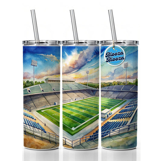 Football Game Field As Seen From Stadium Stands Watercolor Skinny Tumbler 20oz with Straw Insulated Water Bottle Gift