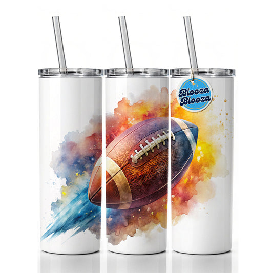 Football Rocketing Through The Air Watercolor Skinny Tumbler 20oz with Straw Insulated Water Bottle Gift