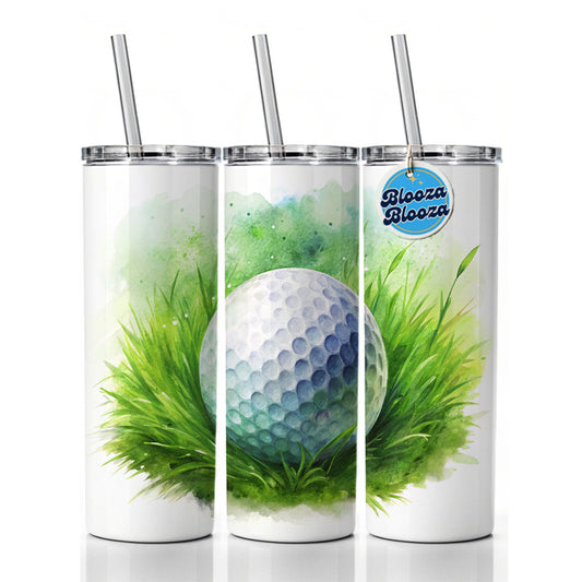 Golf Ball On Grass Watercolor Skinny Tumbler 20oz with Straw Insulated Water Bottle Gift