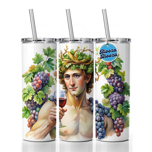 Greek God Bacchus With Wine And Grapes Skinny Tumbler 20oz with Straw Insulated Water Bottle Gift