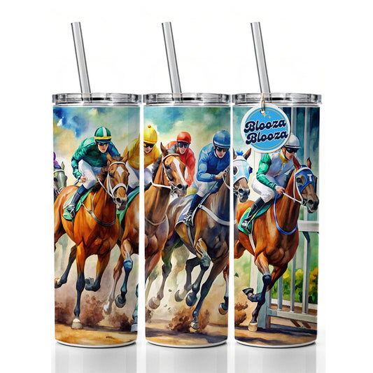 Horse Racing Track Skinny Tumbler 20oz with Straw Insulated Water Bottle Gift