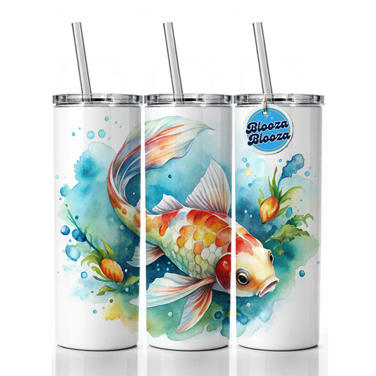 Koi Fish Watercolor Skinny Tumbler 20oz with Straw Insulated Water Bottle Gift