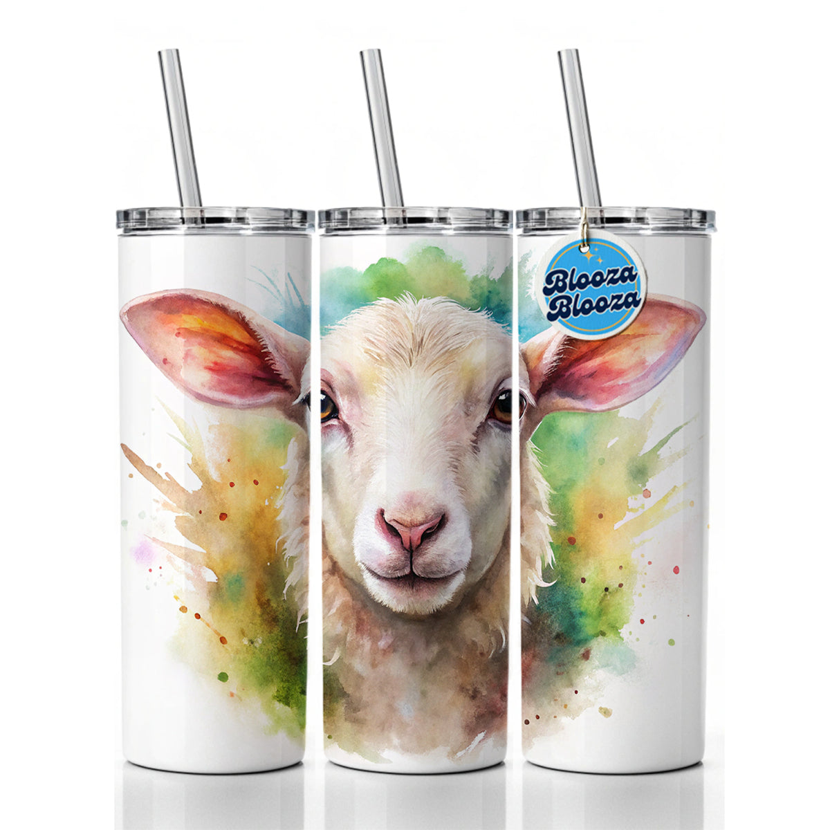 Lamb Face Watercolor Skinny Tumbler 20oz with Straw Insulated Water Bottle Gift