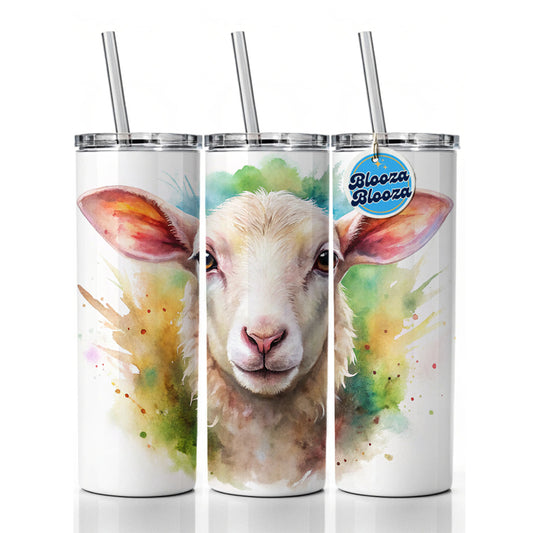 Lamb Face Watercolor Skinny Tumbler 20oz with Straw Insulated Water Bottle Gift