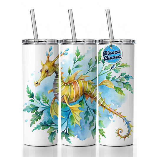 Leafy Seadragon Swimming Watercolor Skinny Tumbler 20oz with Straw Insulated Water Bottle Gift