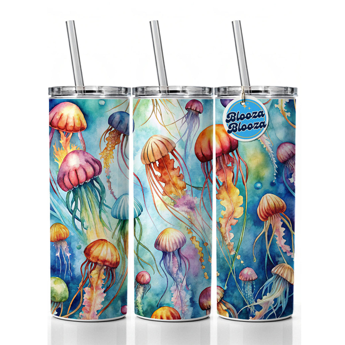 Lots Of Jellyfish Underwater Watercolor Skinny Tumbler 20oz with Straw Insulated Water Bottle Gift